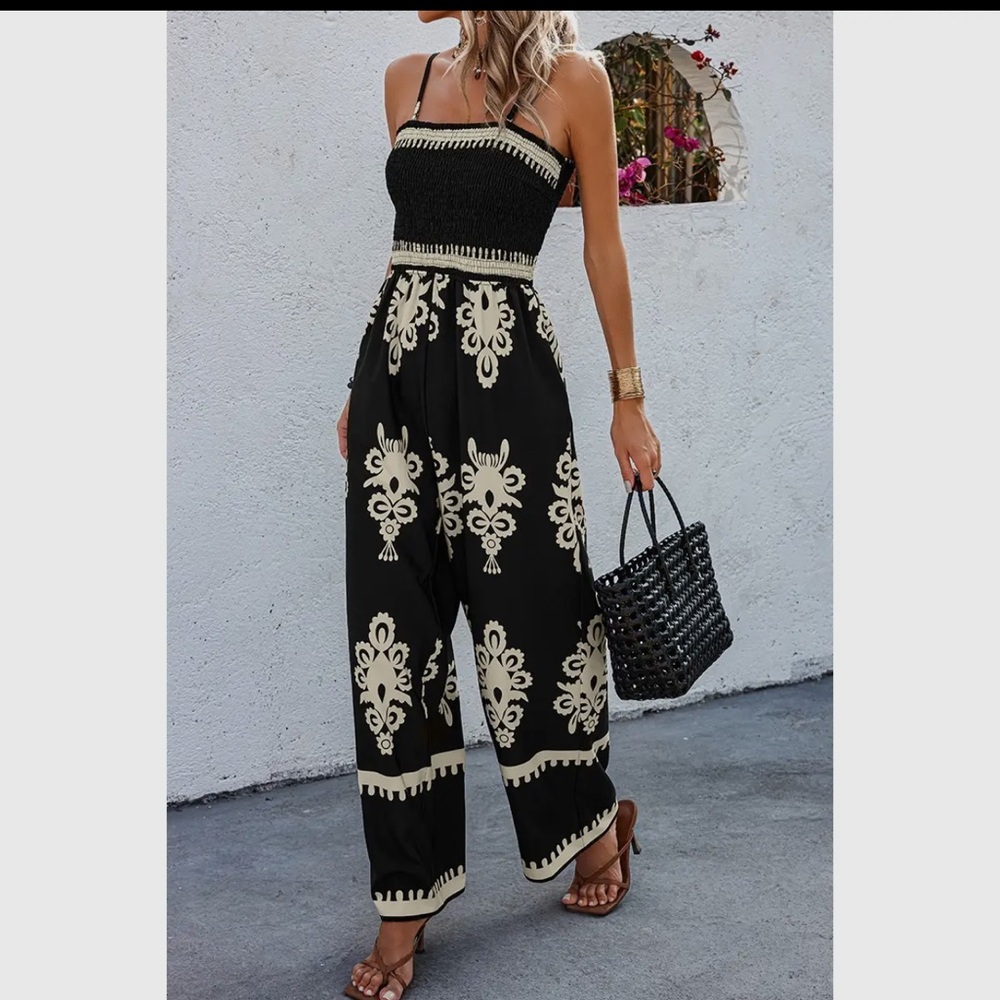 Black and Cream Embroidered Jumpsuit